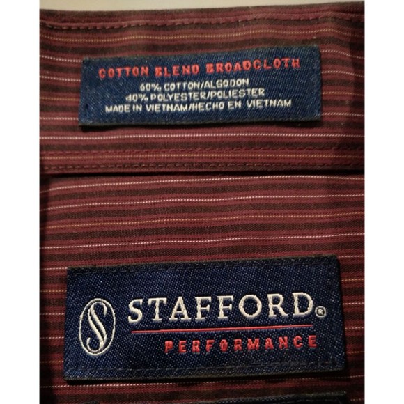 Stafford Performance Button Up Shirt Men's 16 1/2 32/33 Maroon Long Sleeve - Picture 6 of 7